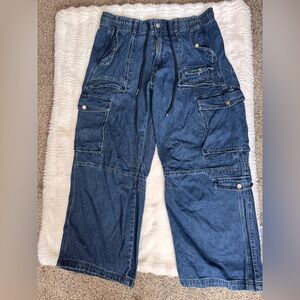 Forever 21 Navy Wide Leg Cargo Pants